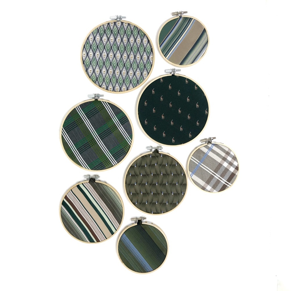 Necktie wall hanging set, hunter green & blue